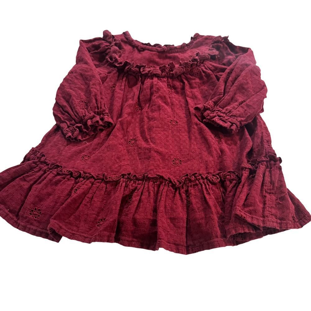 Cat & Jack Maroon Baby Girl 18M Long Sleeve Dress
